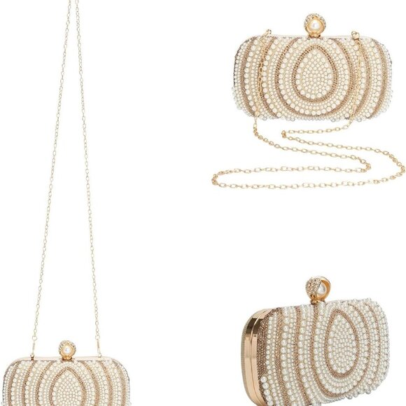 Teardrop Pearl Rhinestone Handbag - Luxurious Evening Bridal Purse 7.48 x 3.94 - Picture 2 of 8